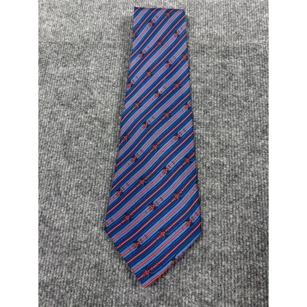 Vintage Hermès Silk Jacquard tie Equestrian Stirrup & Bit Motif Diagonal Stripes